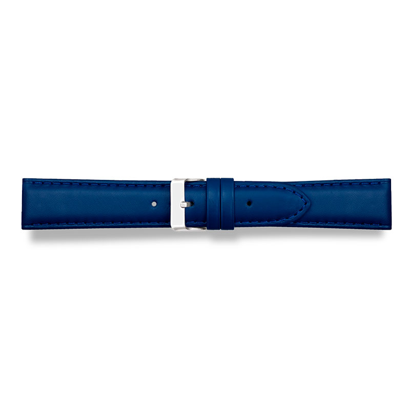 Bracelet de montre rembourré,Bleu,14mm, couture, cuir bovin, fleur corrigée, Doublure cuir bovin pleine fleur-boucle inox